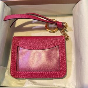 Burberry Fuchsia Leather Card Holder with Gold Ring
